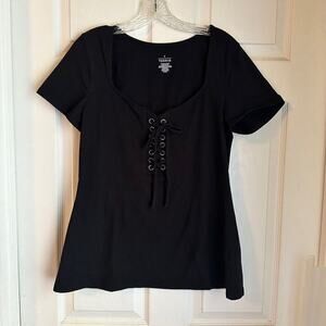 Torrid Foxy Sweetheart Lace Up Short Sleeve Top Black Plus Size 0 L 12